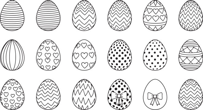 Black and white easter eggs line art set Vector