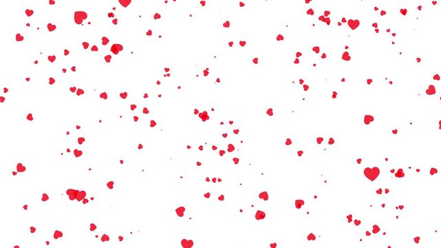 2026 Red Heart Particles Animation, Love explosion overlay Valentines day hearts icon falling animation, Romantic red heart flying 4k video. Alpha channel, transparent background. 4K resolution. 