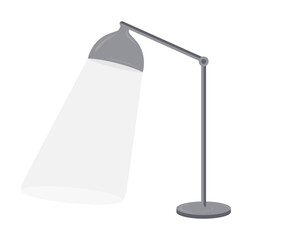 Desktop lighting, Adjustable desk lamp. Office table light, luminair, illumination, spotlight with electric bulb and flexible arm, shade. Colored flat vector illustration isolated on white background.