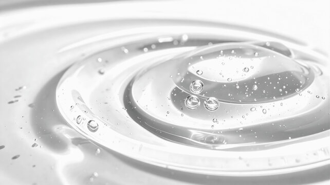 Hyaluronic acid serum texture. Clear liquid gel background. Skincare cosmetic cream with bubbles closeup