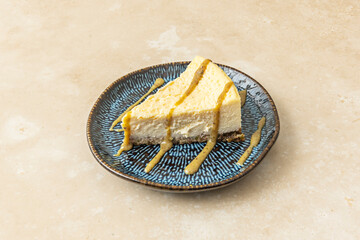 The visual feast of a broken or deconstructed cheesecake, where each element is presented separately as a work of art