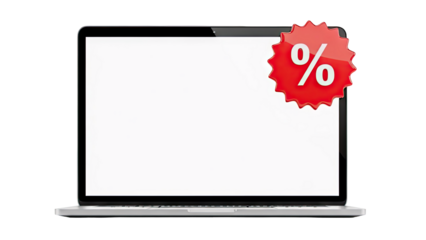 Laptop with a red percentage sign discount tag