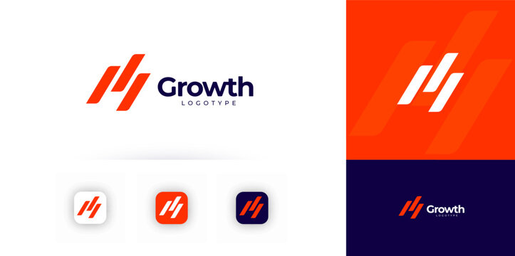 Sport Growth Logo Financial Grow Rise Arrow Abstract Shape. Finance Technology Sports Results. Fintech Digital Transformation, Marketing Business Startup Modern Symbol Design. Vector Illustration