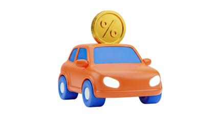 Orange car with gold coin and percentage symbol