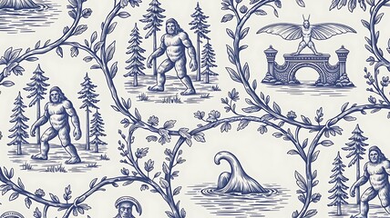 Mythical creatures in a whimsical forest setting with foliage
