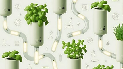 Innovative indoor hydroponic system with plants and LED grow lights