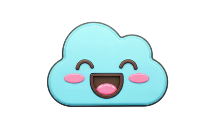 Happy Blue Cloud Character with Pink Cheeks