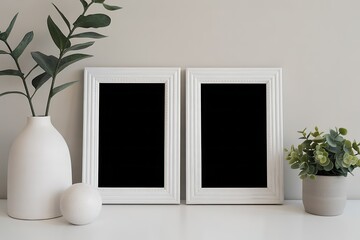 Minimalist interior design with framed art plants and neutral toned decor