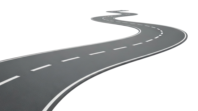 Curving Asphalt Road with White Lines - Powered by Adobe