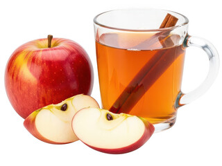 Apple cider mug with cinnamon stick isolated on transparent background