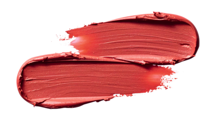 Lipstick smear smudge swatch. Matte creamy makeup texture. Nude color cosmetic product isolated on transparent background