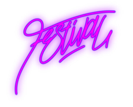 Neon lettering &ldquo;festiwal&rdquo; in glowing vintage style