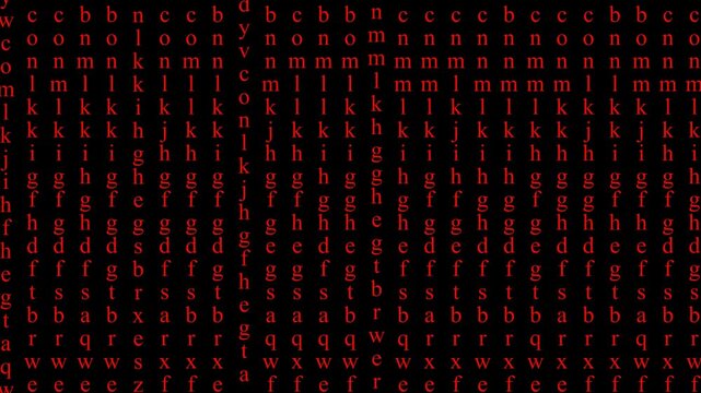 coding and programming visual background for technology video,cybersecurity background with scrolling tech character animation,digital data flow with falling cyan alphabet letters on black