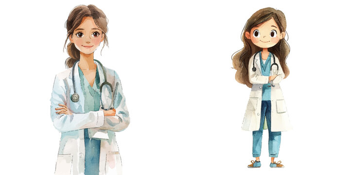 female doctor watercolor vector illustration