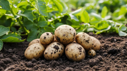  Small Potatoes in Garden Soil
