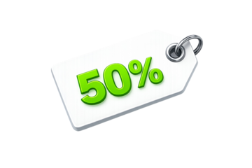 Bright green fifty percent discount tag icon for sale promotion