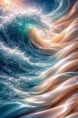 Creative ocean wave design with flowing textures and colors showcasing water movement and light effects at sunset