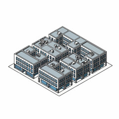 Isometric view of a modern city block with multiple buildings. © Agus