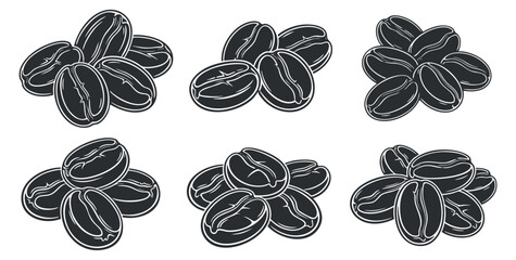A set of coffee beans in black outline vector style, perfect for food and beverage branding