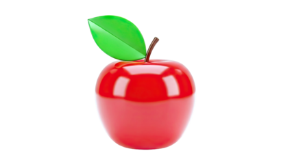 Shiny Red Apple with Green Leaf