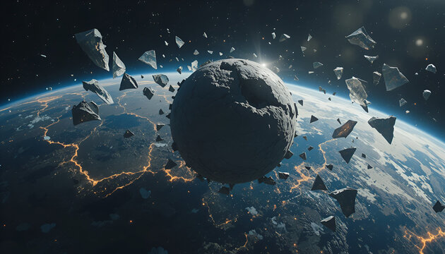 Asteroid Field Floating in Space &ndash; Science Fiction Scene