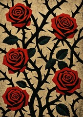 Fototapeta premium Elegant roses with thorny vines.