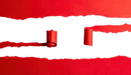 Macro shot revealing torn red paper with deep black crevice, showcasing texture and shapes