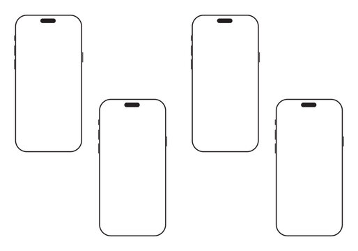 smartphone mockup with blank white screen in flat, line and realistic style, detailed mobile phone mockup, black and white models smartphone front view, model 3D mobile phone iphone