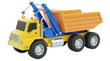 Yellow and Orange Toy Dump Truck with Crane