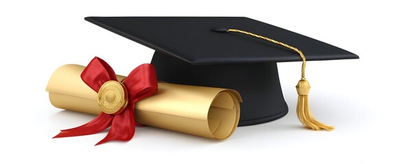 The graduation certificate stands out on a plain white backdrop for education achievements