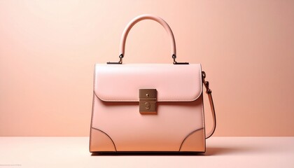 Elegant pale pink handbag with top handle and gold clasp, against a peach background
