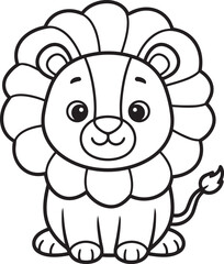 Obraz premium Cute Lion Cartoon: A charming cartoon lion illustration with a fluffy mane and a friendly face. This delightful artwork captures the essence of innocence and playfulness.