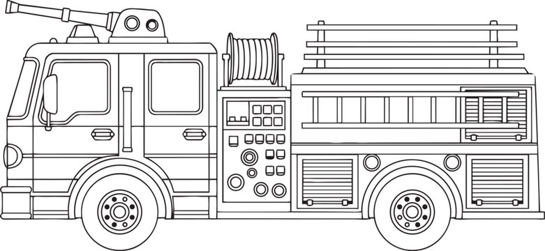 Fire Engine: A detailed illustration of a fire engine, a vital emergency vehicle, showcasing its intricate design.