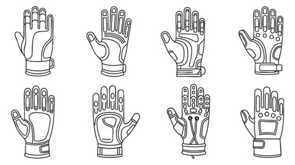 Fototapeta premium A collection of various sports gloves in outline minimalist vector style, suitable for fitness and sports-related projects