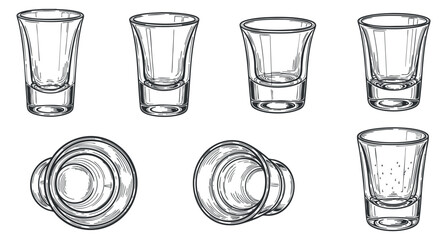 A set of various shot glasses in outline vector style, ideal for bar menus and drink-related designs © vadymstock