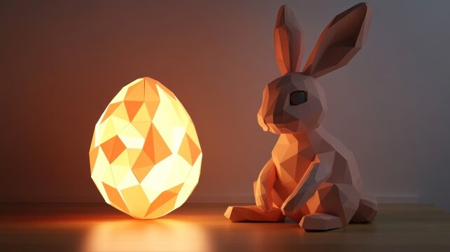 Low-poly Easter egg lamp and rabbit