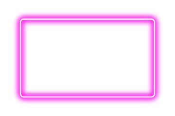 Rectangular pink stroke border vector frame with futuristic neon glow effect isolated on transparent background. Pink neon frame for text, photo or video mockup.