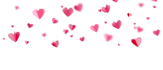 Pink hearts flying isolated on transparent background