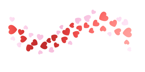 Pink and red hearts on white background