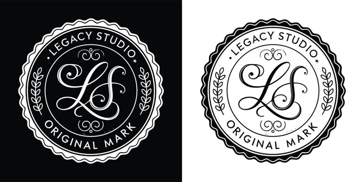 Elegant black and white monogram logo featuring the intertwined script letters ls inside a decorative circular seal design