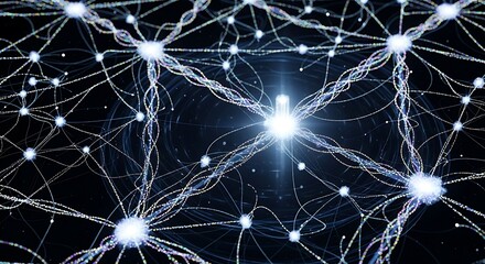 Abstract Neural Network Connections Glowing in Darkness.