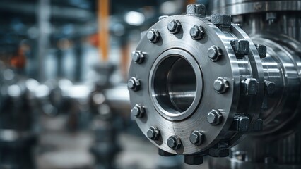 Close-up of Industrial Pipe Flange with Bolts nuts