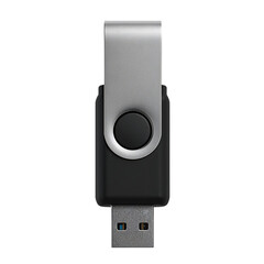 Obraz premium USB Flash Drive With a Sliding Cap in Black and Silver Colors Placed on a White Background for Storage