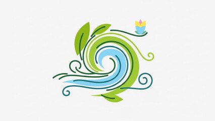 Fototapeta premium Green Leafy Swirl with Crown Isolated on White Background