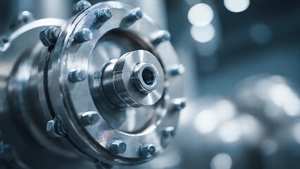 Detailed view of a bolted metal flange on industrial equipment