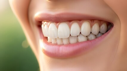Obraz premium Woman smiling with perfectly aligned white teeth and pink lips