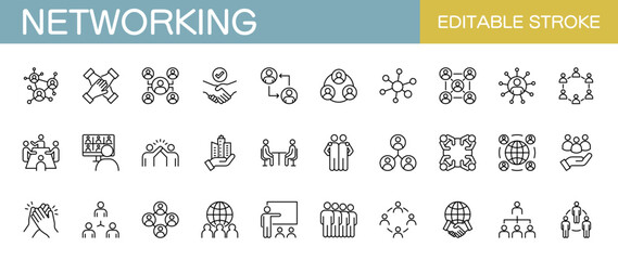 ビジネスネットワーク　ネットワーキングに関するアイコンセット（線幅変更可能）