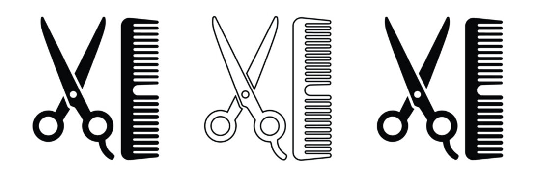 Scissors and combs for hairstyling and grooming,Scissors comb icon with dairy background,Scissor and comb icon set. Crossed scissors and combs vector icon set. Barbershop, salon, 