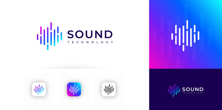Logo AI Music Voice Sound Wave Pulse Audio Radio Frequency Equaliser Icon. Line Soundwave Volume Symbol. Media Brand Identity. Smart Play Song Digital Technology Beat Monitor. Vector Illustration