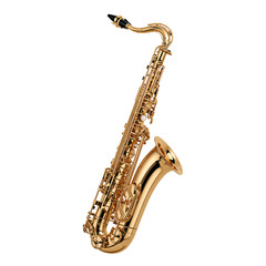 Saxophone Resting on a White Background Showcasing Its Design and Features in Bright Light
